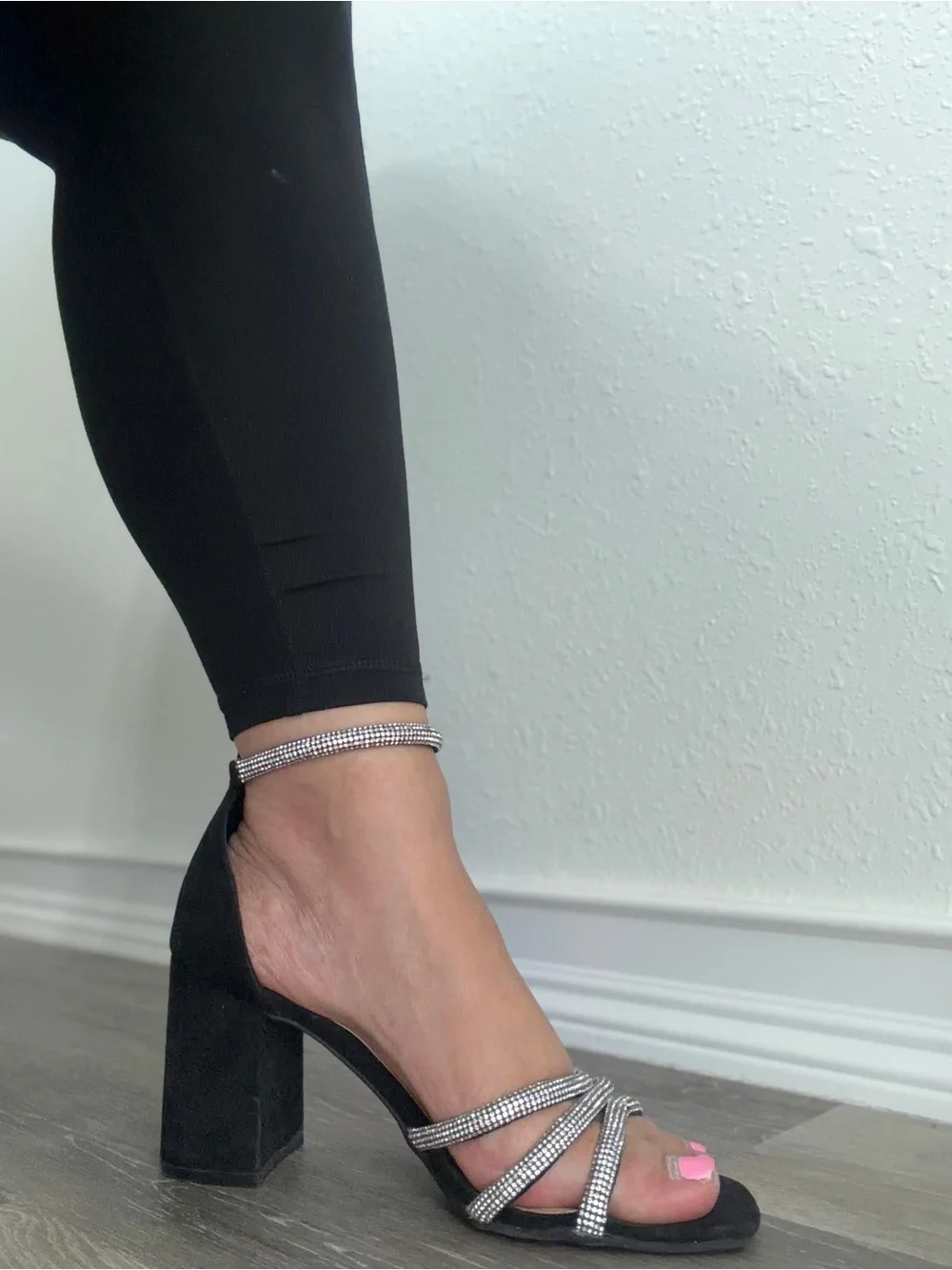 Black Rhinestone Strap Women's Sandals